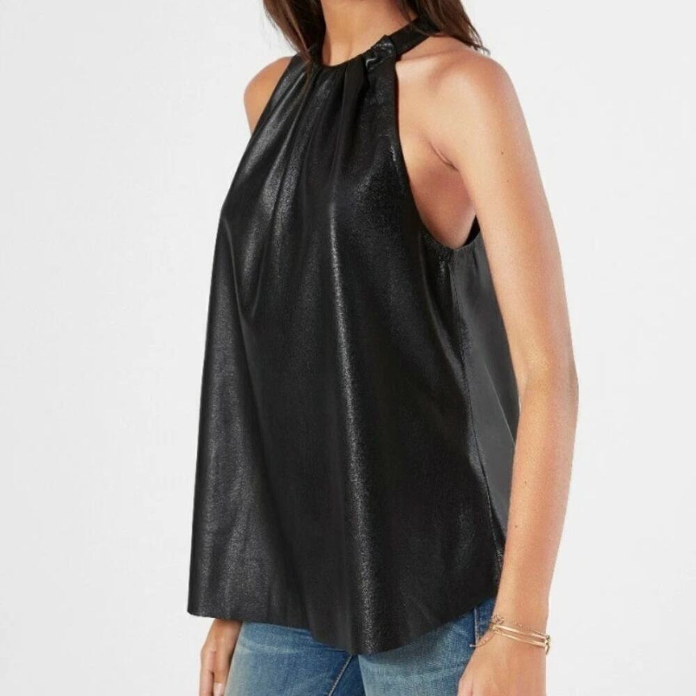 Joie Black Bonita Vegan Faux Leather Racerback Halter Tank Top • Size S ⬇️